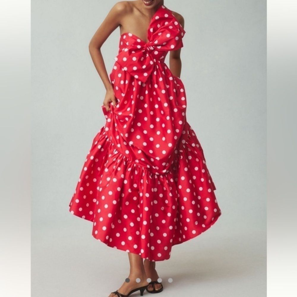 Anthropologie atsu bow Red Polka Dot Dress size large - Picture 1 of 8